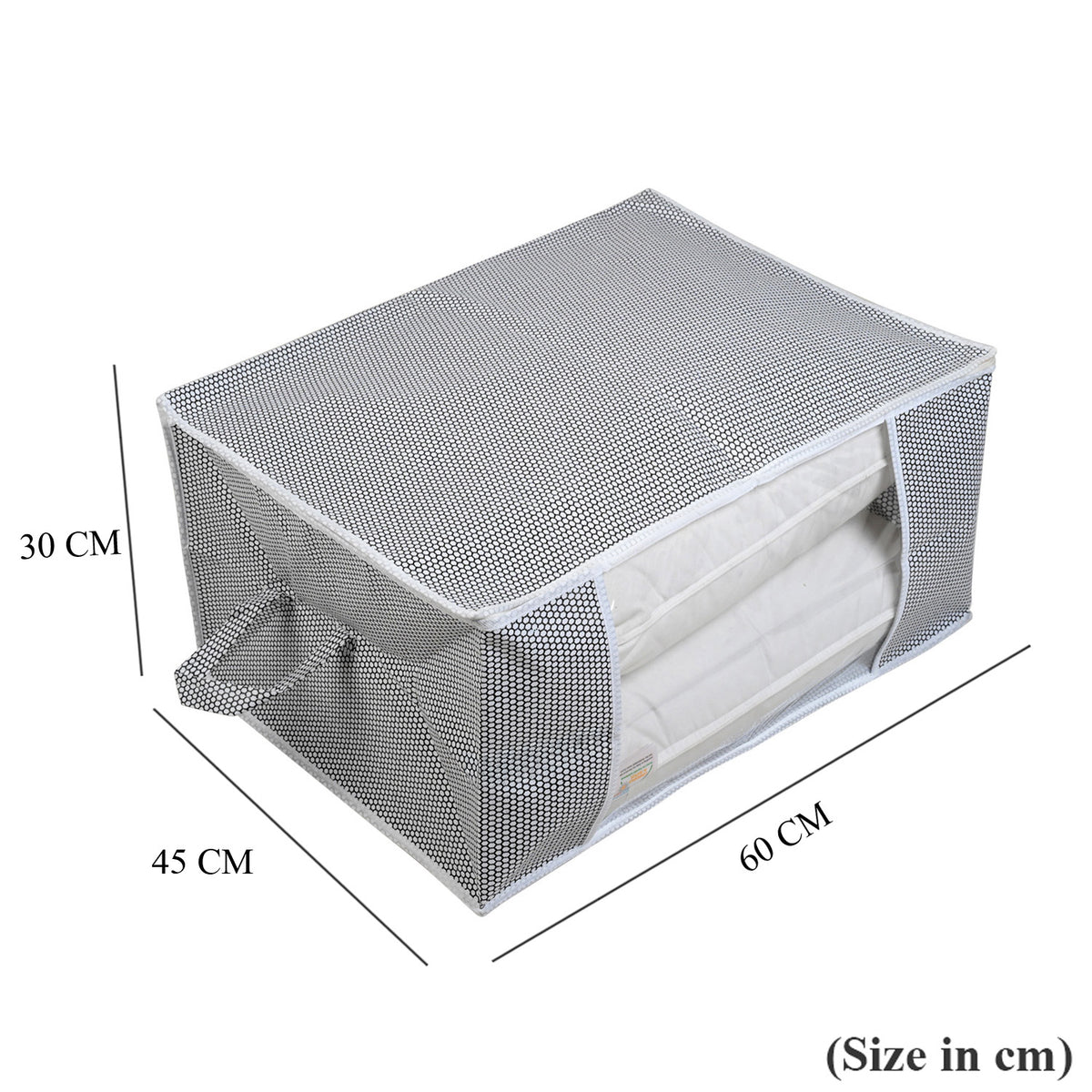 Set of 3 Non-Woven Fabric Printed Storage Organisers with Clear Window &amp; Handle - Grey &amp; White 8420255 8