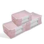 Set of 3 Non-Woven Fabric Storage Organisers with Clear Window & Handle - Pink & White_8420257