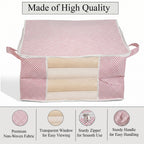 Set of 3 Non-Woven Fabric Storage Organisers with Clear Window & Handle - Pink & White_8420257_2
