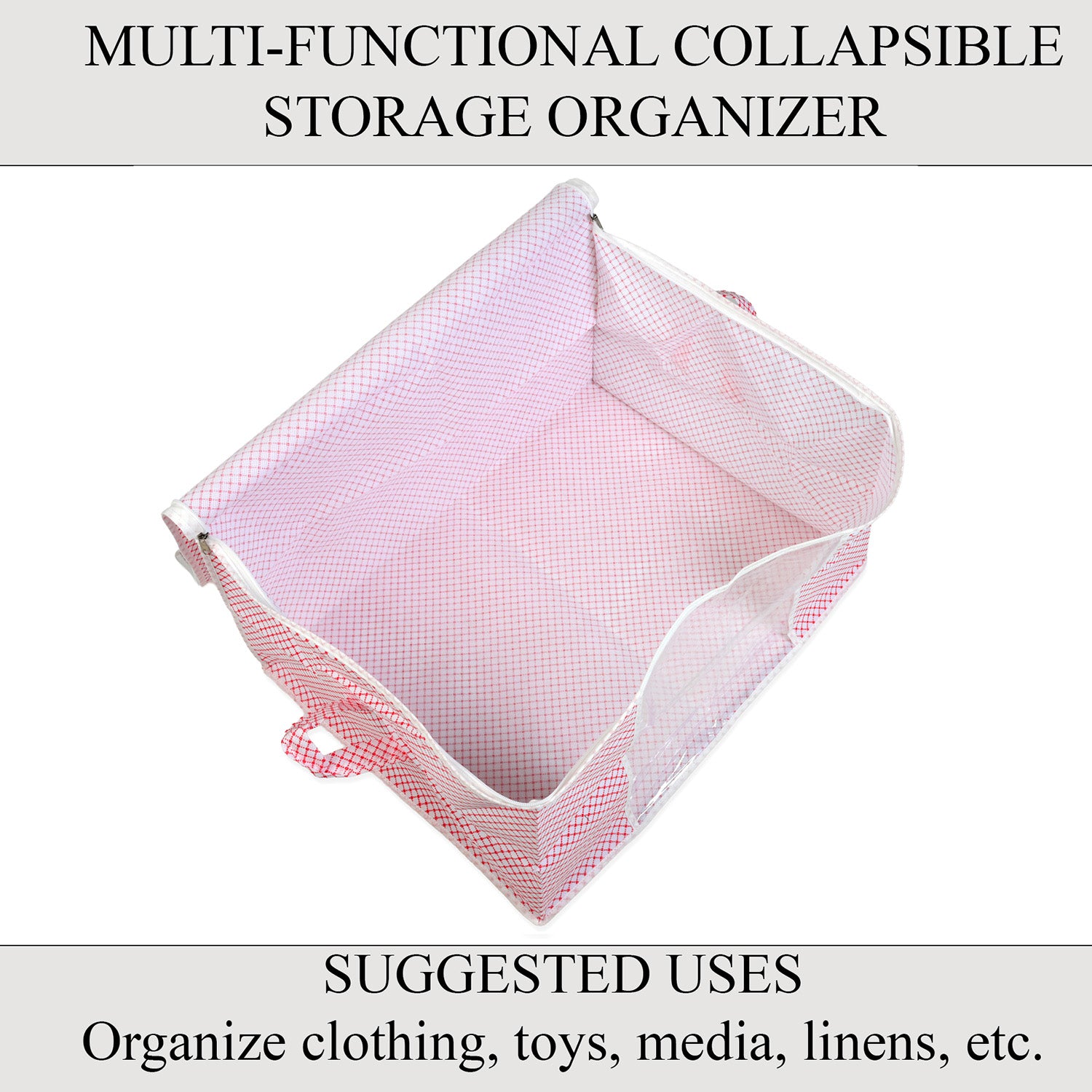 Set of 3 Non-Woven Fabric Storage Organisers with Clear Window &amp; Handle - Pink &amp; White V32491772 6