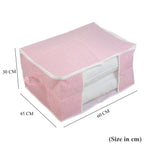 Set of 3 Non-Woven Fabric Storage Organisers with Clear Window & Handle - Pink & White_8420257_7