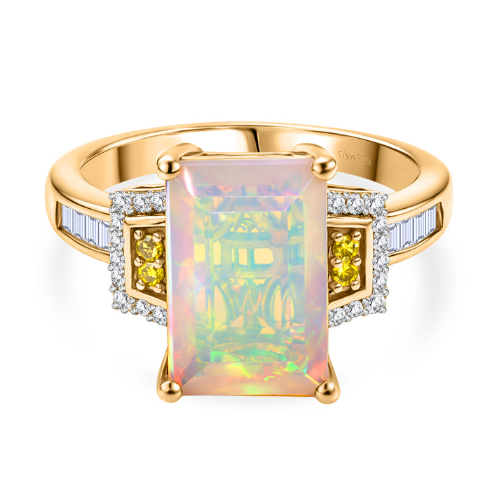 Biggest Size - Faceted Ethiopian Opal, Yellow Diamond and White Diamond Ring in 18K Vermeil Yellow Gold Plated Sterling Silver 2.63 Ct. 8420289 1