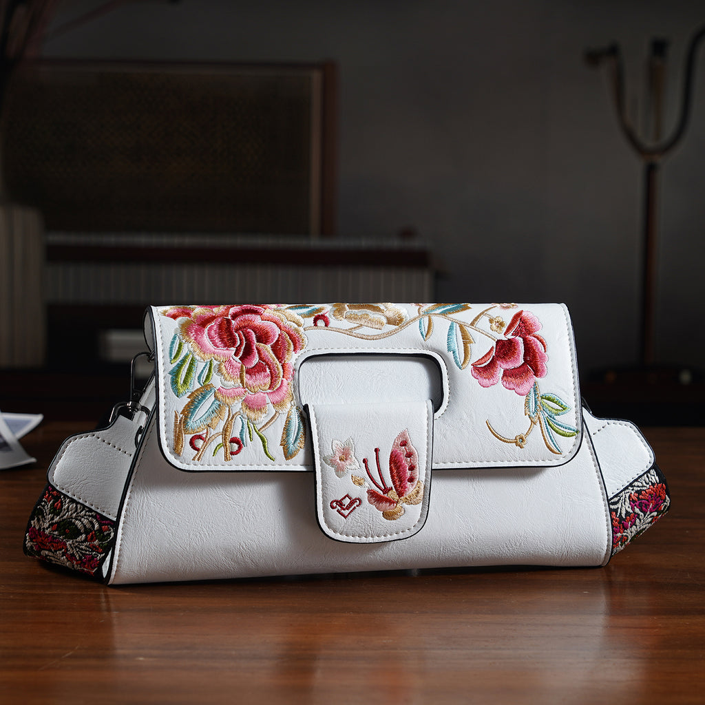 Floral Embroidered Crossbody Bag - White_8420298_1