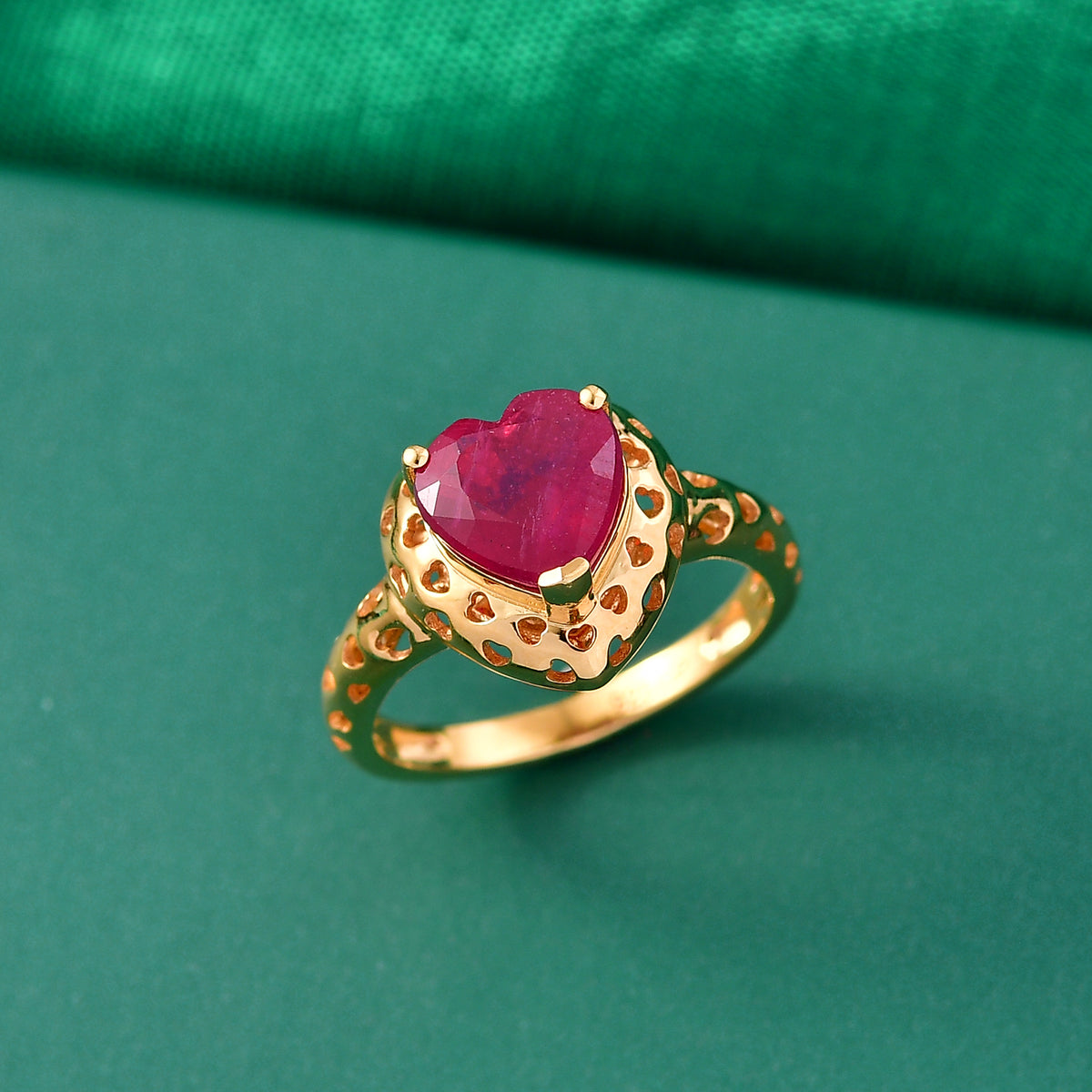GP Family Legacy Italy - African Ruby &amp; Blue Sapphire Heart Ring in 18K Vermeil Yellow Gold Plated Sterling Silver 2.49 Ct. 8420423 2