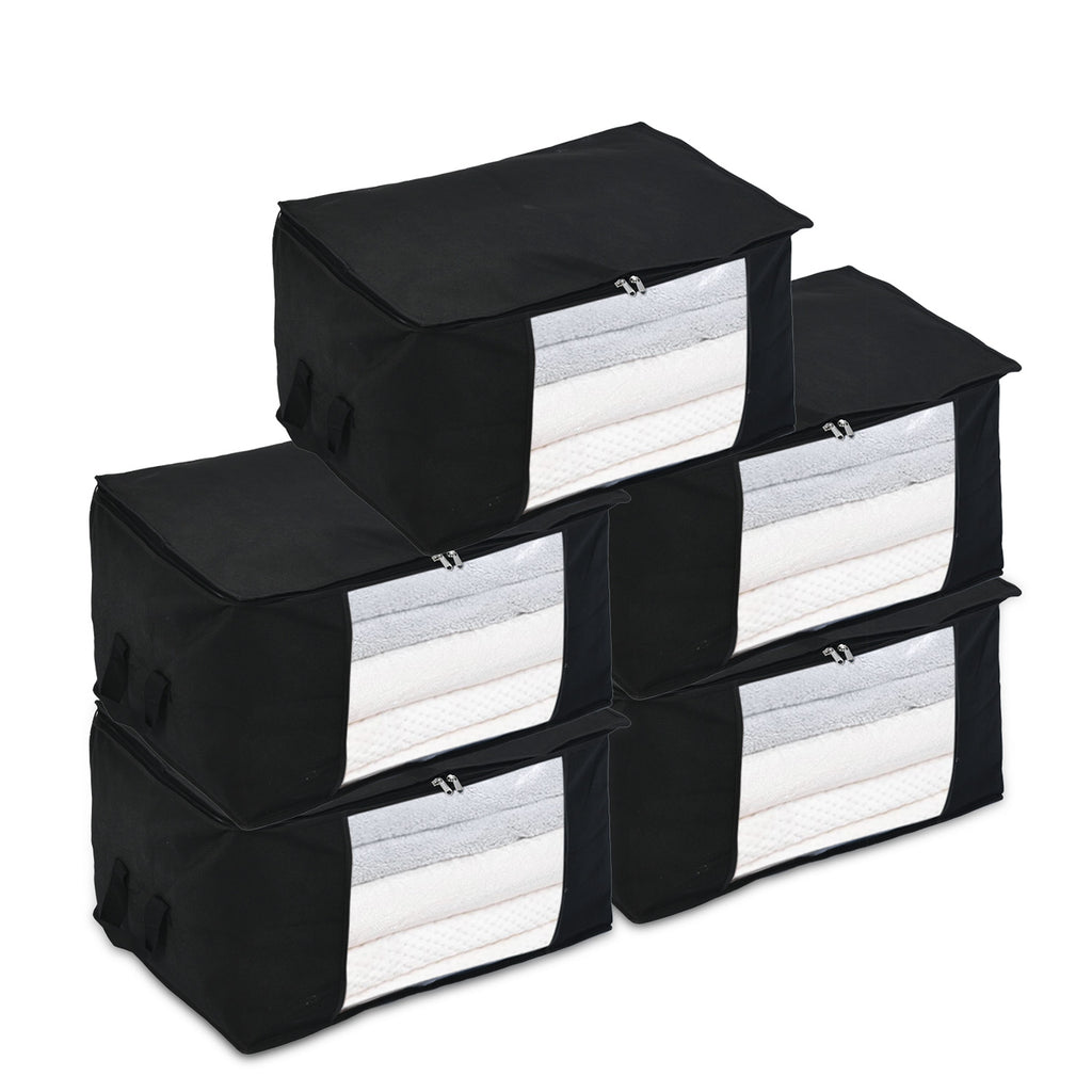 Livmore Set of 5 Non-Woven Fabric Storage Bags with Clear Window (56 x 30 x 41 cm) - Black_8420489