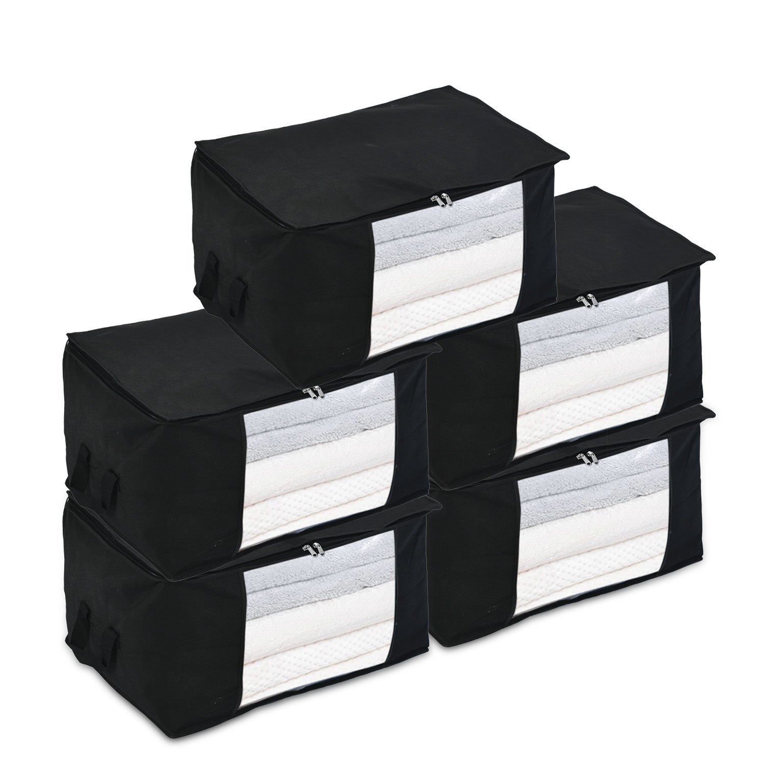 Livmore Set of 5 Non-Woven Fabric Storage Bags with Clear Window (56 x 30 x 41 cm) - Black V32514136 0