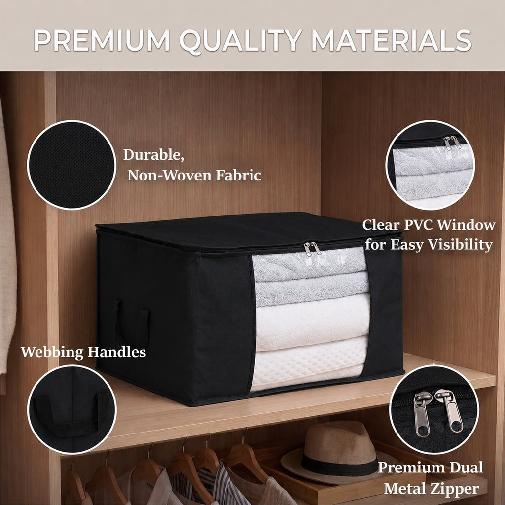 Livmore Set of 5 Non-Woven Fabric Storage Bags with Clear Window (56 x 30 x 41 cm) - Black_8420489_1