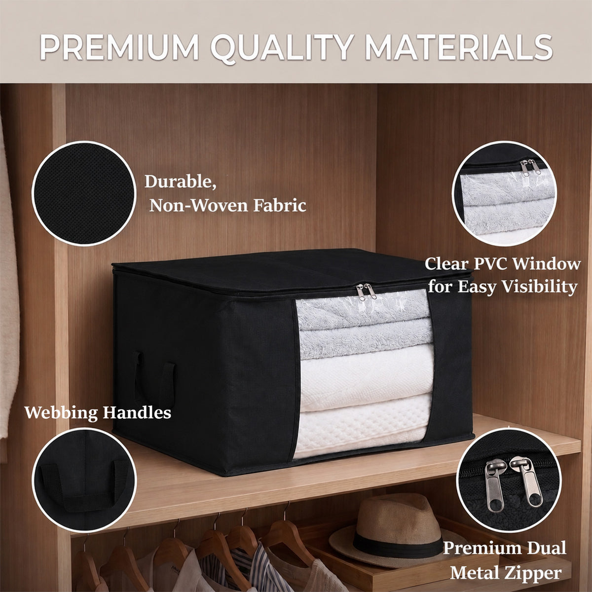 Livmore Set of 5 Non-Woven Fabric Storage Bags with Clear Window (56 x 30 x 41 cm) - Black V32514136 2