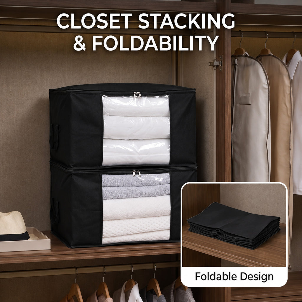 Livmore Set of 5 Non-Woven Fabric Storage Bags with Clear Window (56 x 30 x 41 cm) - Black_8420489_2