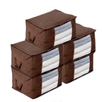 Livmore Set of 5 Non-Woven Fabric Storage Bags with Clear Window (56 x 30 x 41 cm) - Brown_8420490