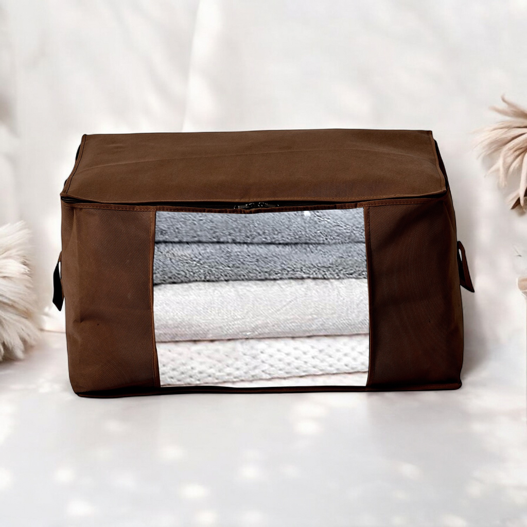 Livmore Set of 5 Non-Woven Fabric Storage Bags with Clear Window (56 x 30 x 41 cm) - Brown_8420490_1