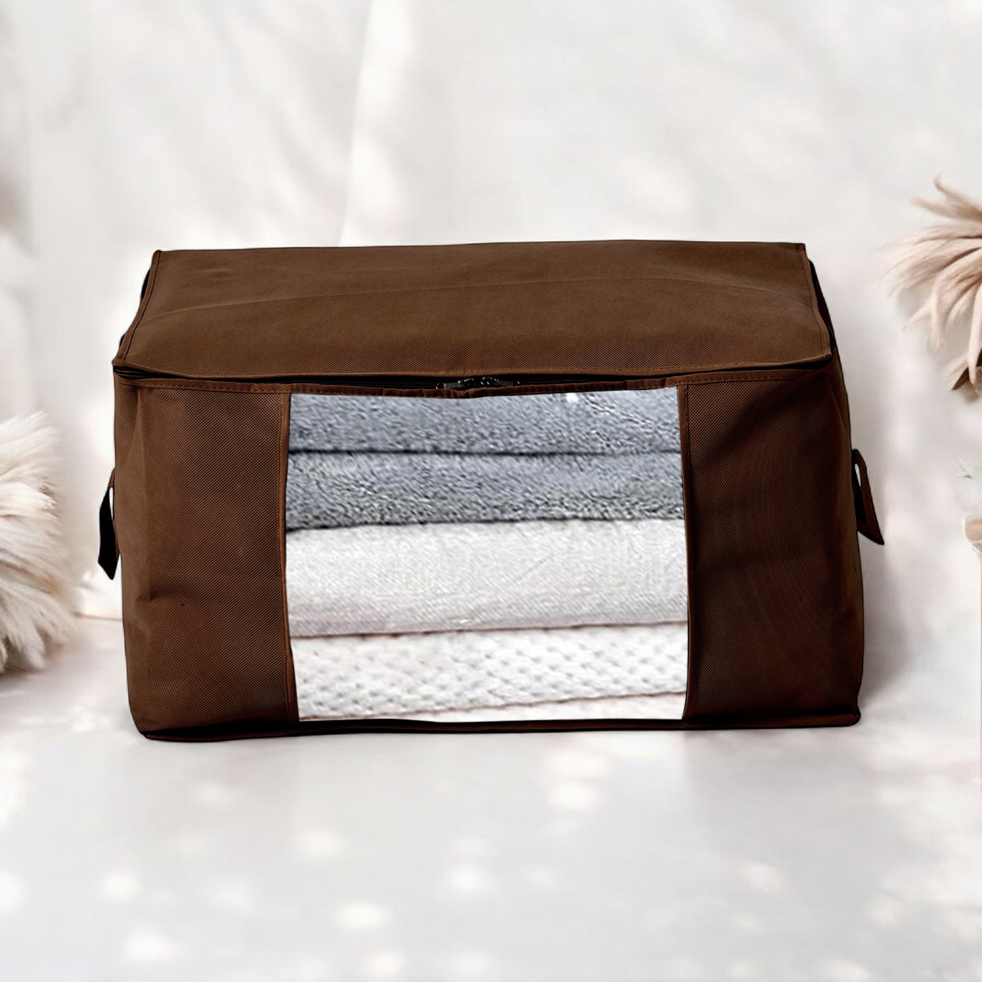 Livmore Set of 5 Non-Woven Fabric Storage Bags with Clear Window (56 x 30 x 41 cm) - Brown V32514124 2
