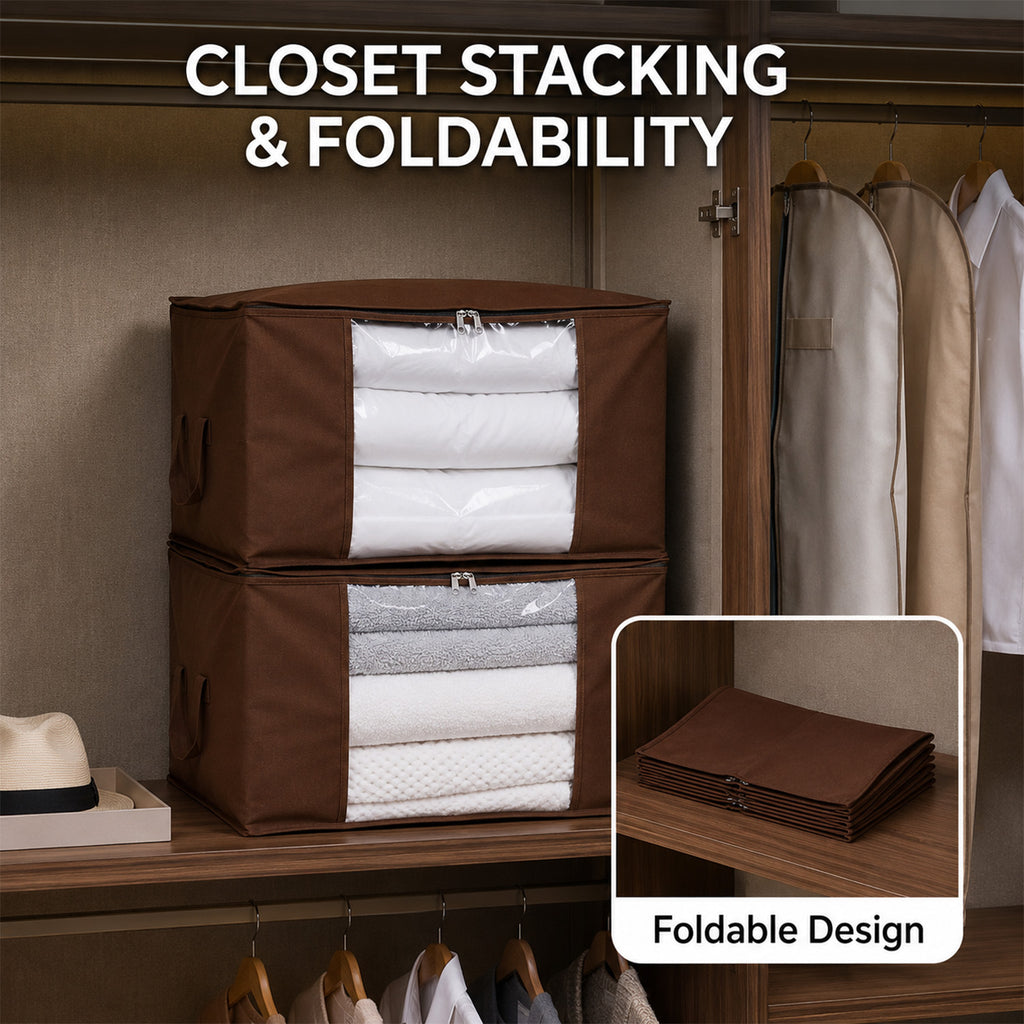 Livmore Set of 5 Non-Woven Fabric Storage Bags with Clear Window (56 x 30 x 41 cm) - Brown_8420490_2