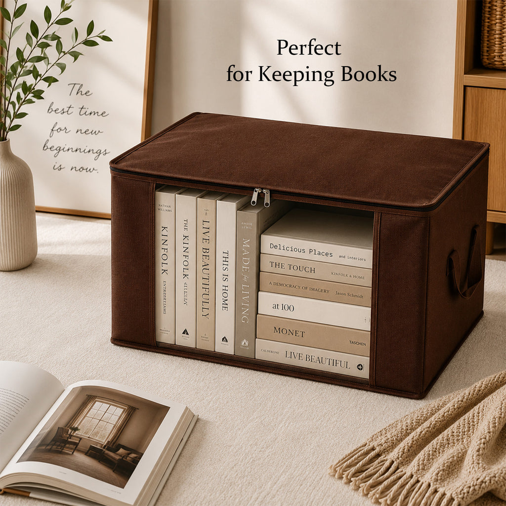 Livmore Set of 5 Non-Woven Fabric Storage Bags with Clear Window (56 x 30 x 41 cm) - Brown_8420490_4