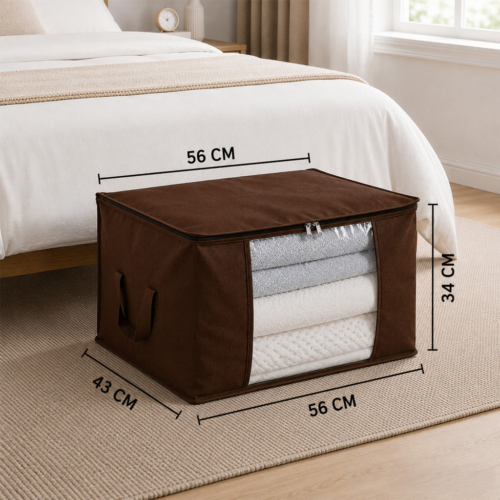 Livmore Set of 5 Non-Woven Fabric Storage Bags with Clear Window (56 x 30 x 41 cm) - Brown_8420490_5