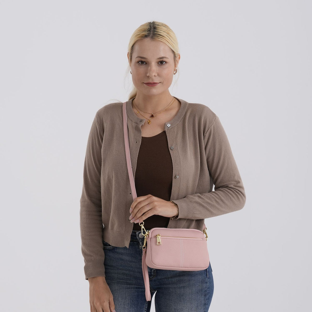 100% Genuine Leather Designer Minimalist Sling Shoulder Bag -  Pink 8420491 3