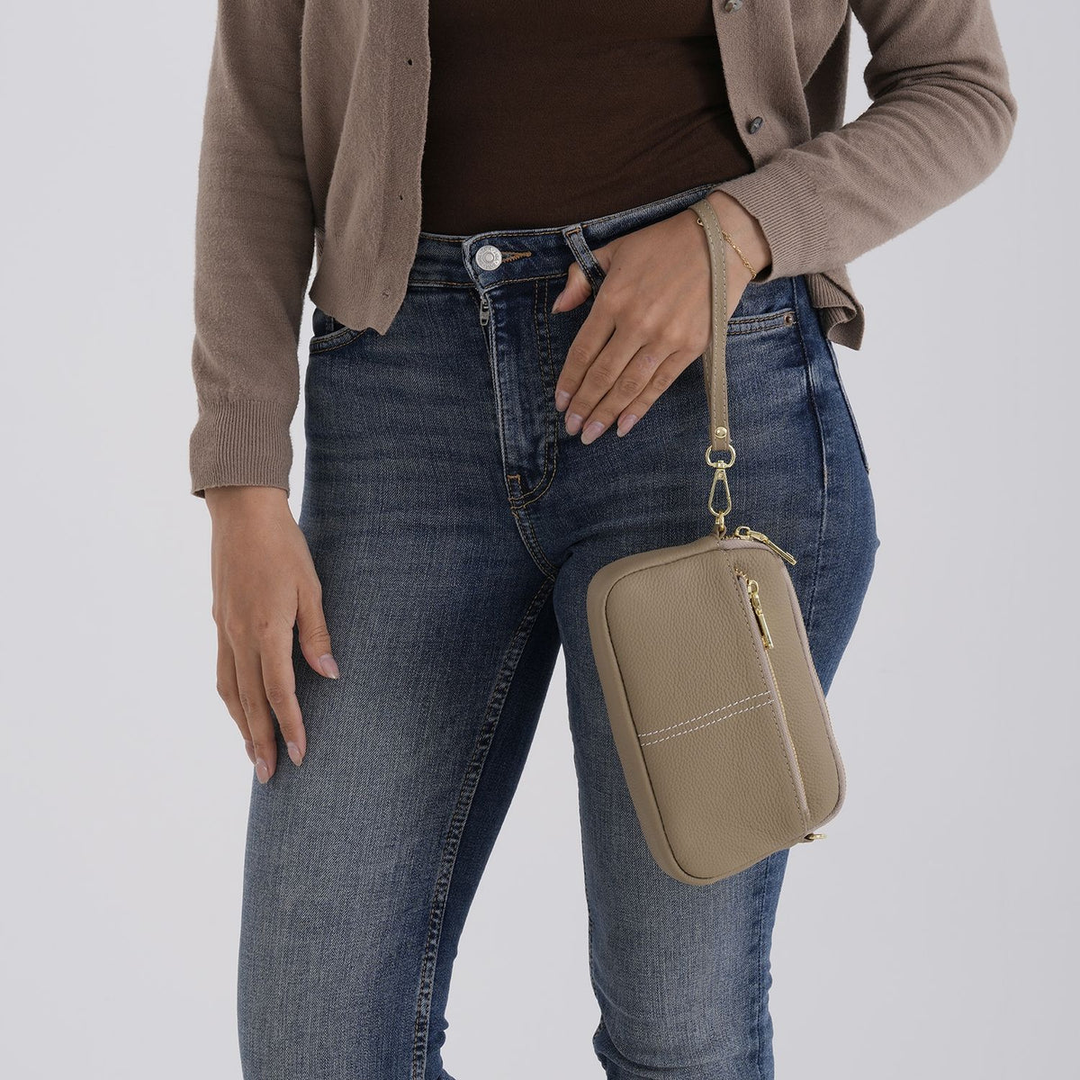 100% Genuine Leather Designer Minimalist Sling Shoulder Bag - Grey V32536058 4