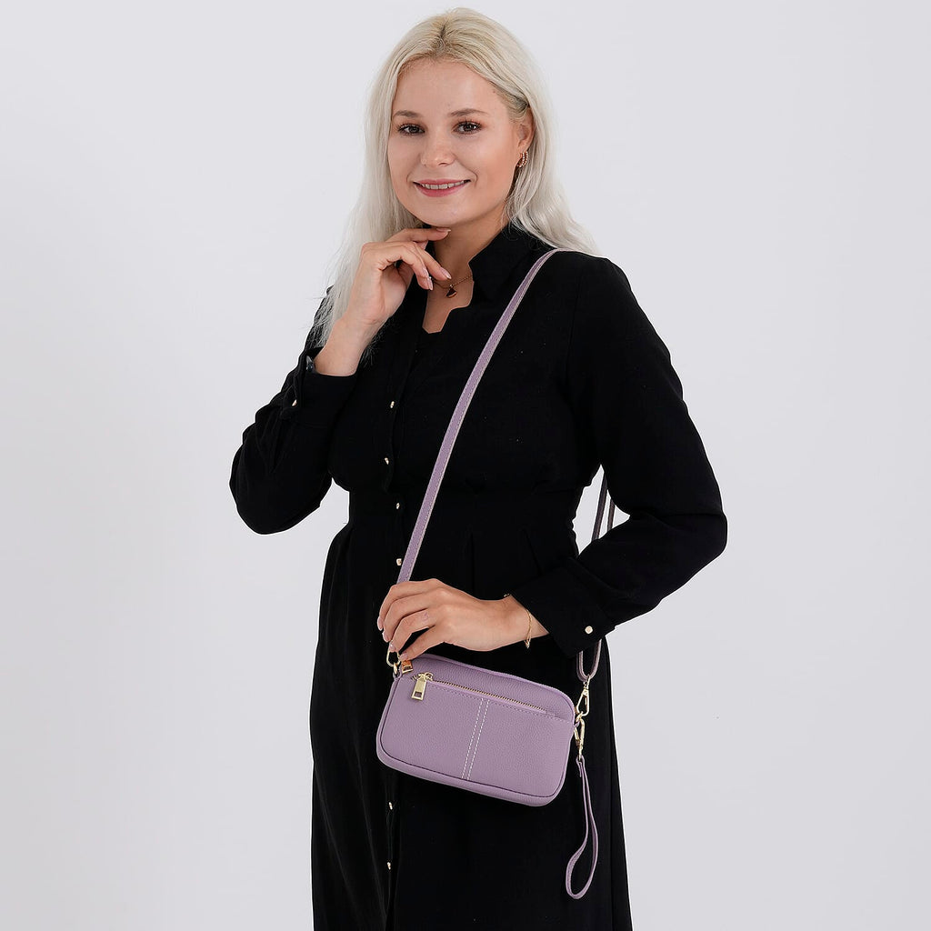 100% Genuine Leather Designer Minimalist Sling Shoulder Bag - Purple_8420512_2