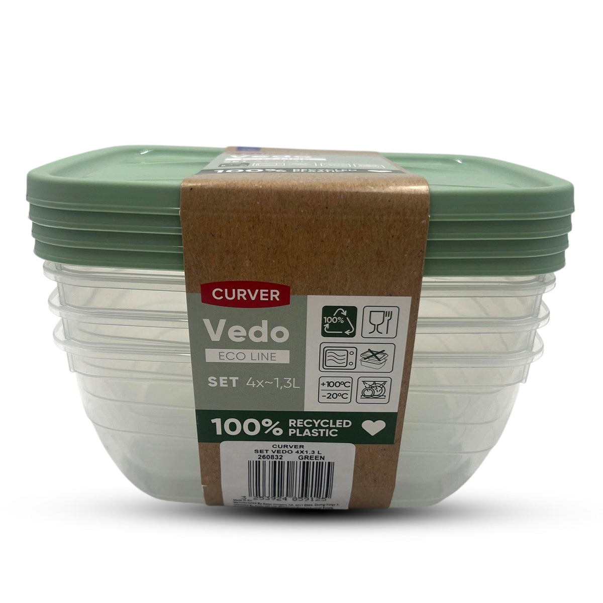 Curver Vedo Eco-Line Food Storage Set of 4 x 1.3L - Green V32513245 0