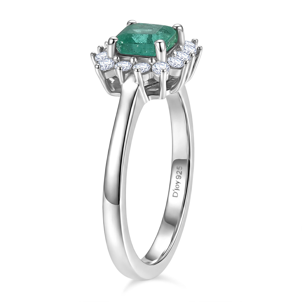 D'Joy AAA Gemfields Zambian Emerald &amp; Lab Grown Diamond Halo Ring in Rhodium Overlay Sterling Silver 8420889 4