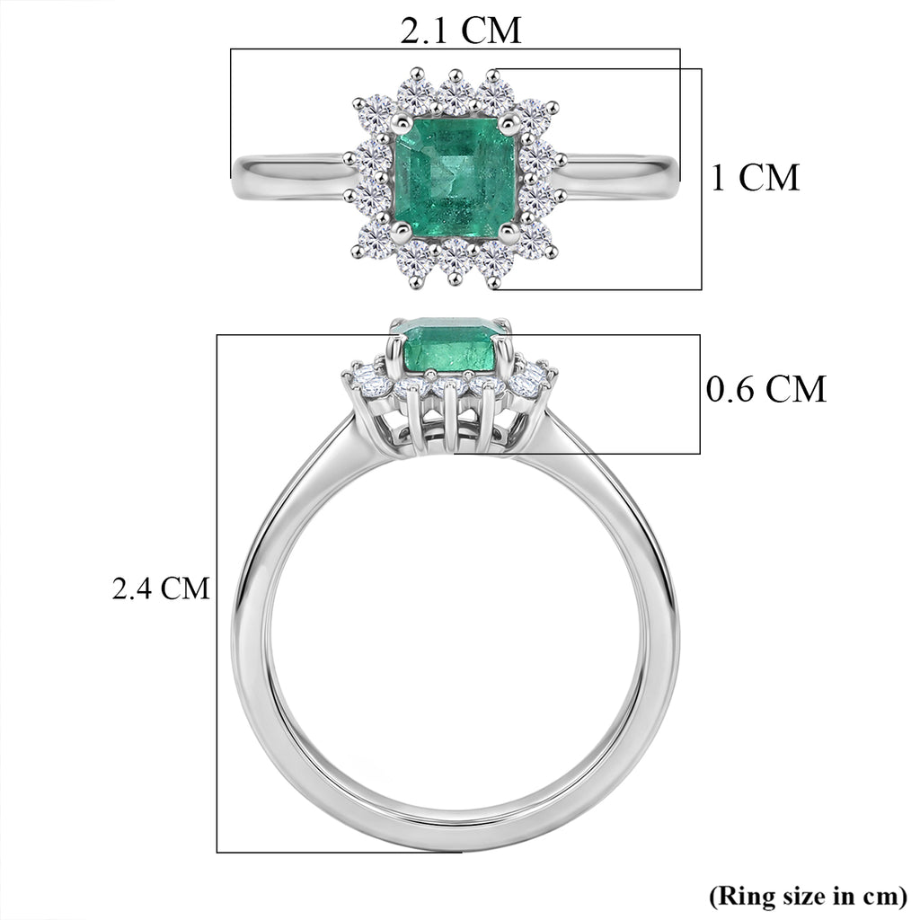 D'Joy AAA Gemfields Zambian Emerald & Lab Grown Diamond Halo Ring in Rhodium Overlay Sterling Silver_8420893_5