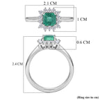 D'Joy AAA Gemfields Zambian Emerald & Lab Grown Diamond Halo Ring in Rhodium Overlay Sterling Silver_8420893_5