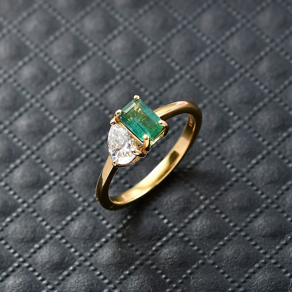 D'Joy AAA Gemfields Zambian Emerald & Moissanite Toi et Moi Ring in 18K Vermeil Yellow Gold Plated Sterling Silver 1.02 Ct._8420917_2