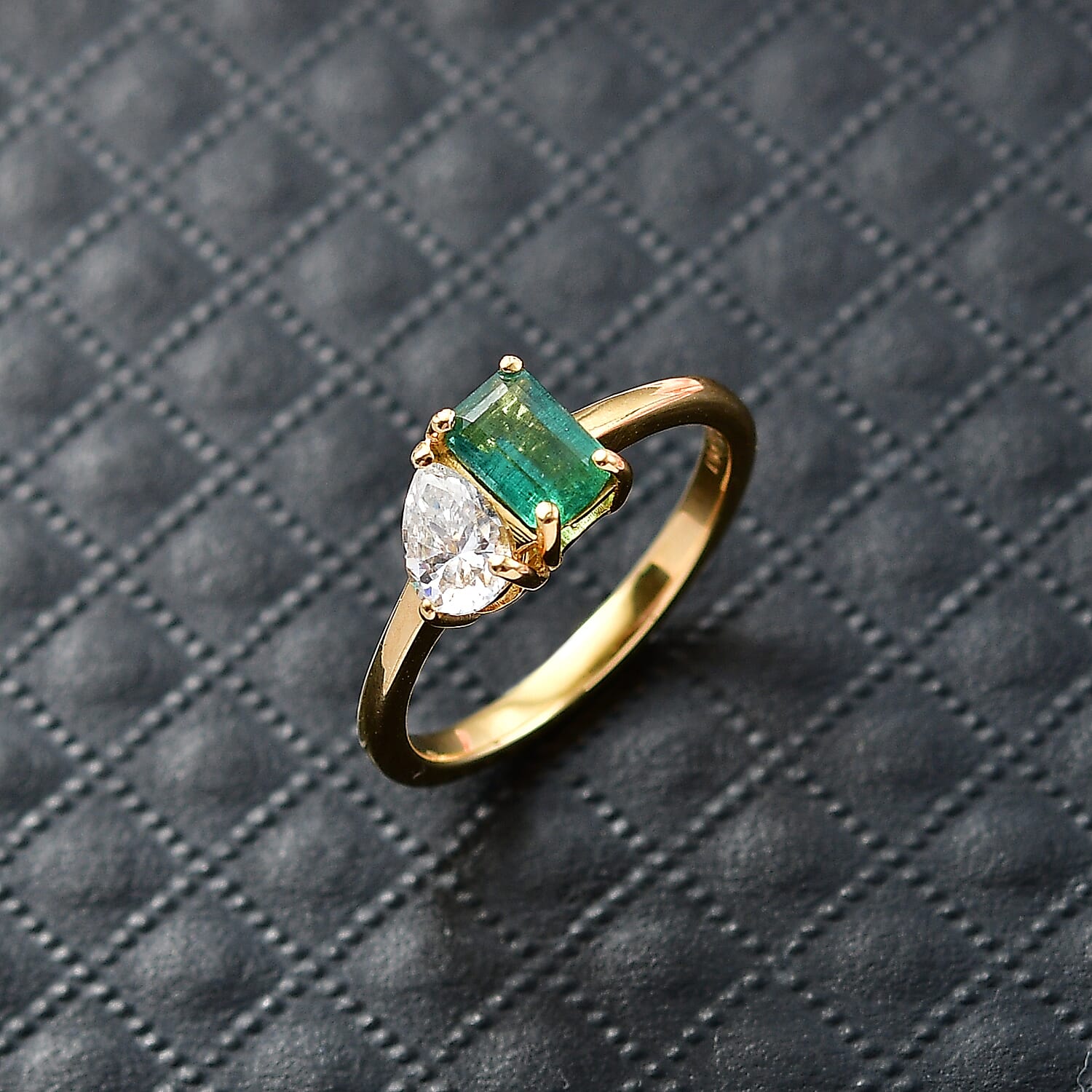 D'Joy AAA Gemfields Zambian Emerald &amp; Moissanite Toi et Moi Ring in 18K Vermeil Yellow Gold Plated Sterling Silver 1.02 Ct. V32519533 3