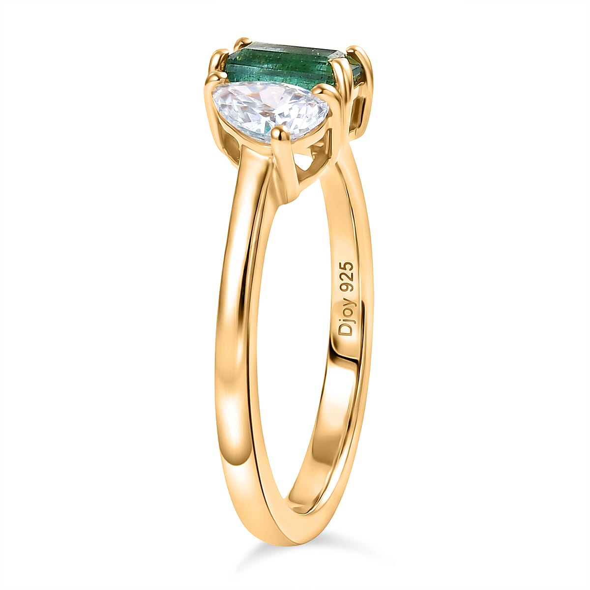 D'Joy AAA Gemfields Zambian Emerald &amp; Moissanite Toi et Moi Ring in 18K Vermeil Yellow Gold Plated Sterling Silver 1.02 Ct. V32519533 4