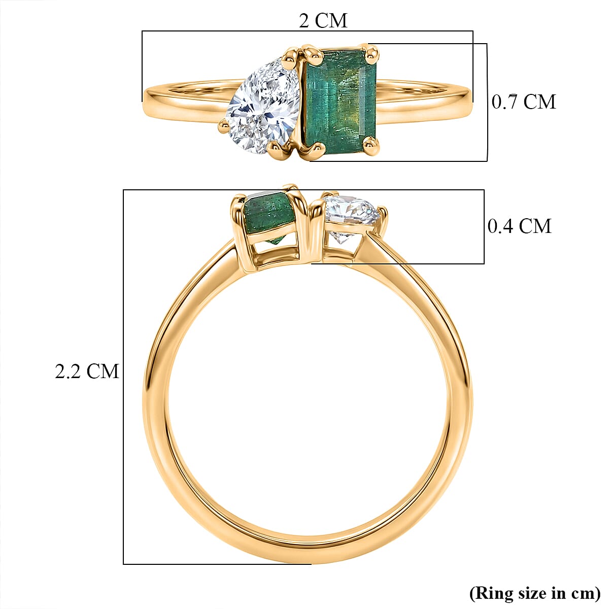 D'Joy AAA Gemfields Zambian Emerald &amp; Moissanite Toi et Moi Ring in 18K Vermeil Yellow Gold Plated Sterling Silver 1.02 Ct. V32519533 6