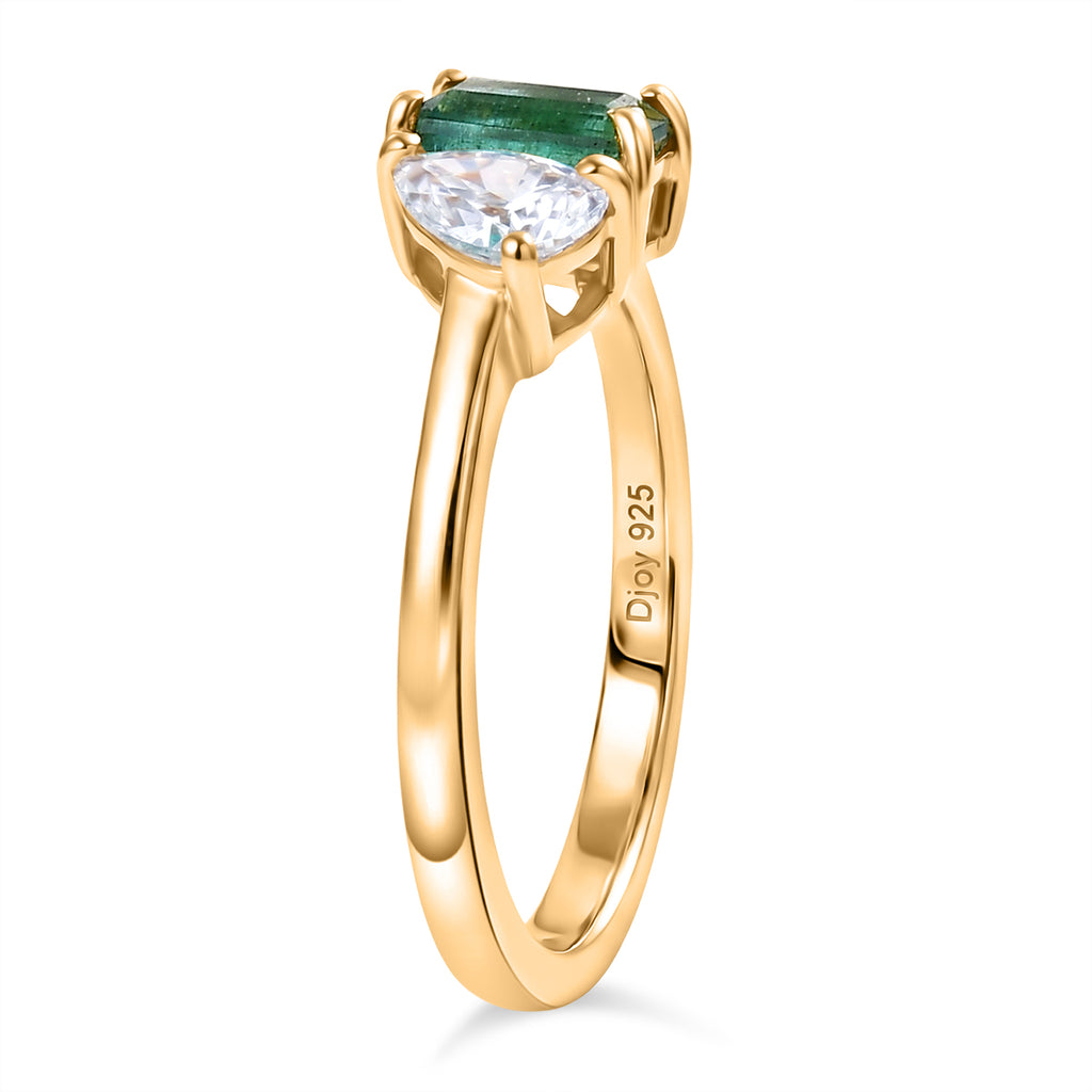 D'Joy AAA Gemfields Zambian Emerald & Moissanite Toi et Moi Ring in 18K Vermeil Yellow Gold Plated Sterling Silver 1.02 Ct._8420922_3