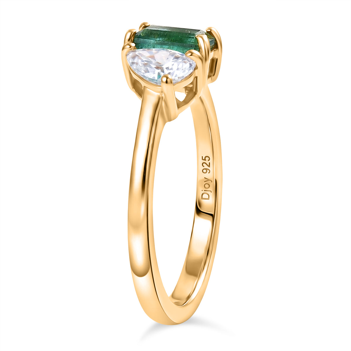 D'Joy AAA Gemfields Zambian Emerald &amp; Moissanite Toi et Moi Ring in 18K Vermeil Yellow Gold Plated Sterling Silver 1.02 Ct. V32533493 4