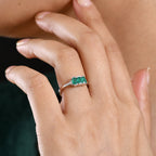 D'Joy AAA Premium Gemfields Zambian Emerald & Lab Grown Diamond Trilogy Ring in Rhodium Overlay Sterling Silver_8420934_1