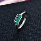D'Joy AAA Premium Gemfields Zambian Emerald & Lab Grown Diamond Trilogy Ring in Rhodium Overlay Sterling Silver_8420934_2
