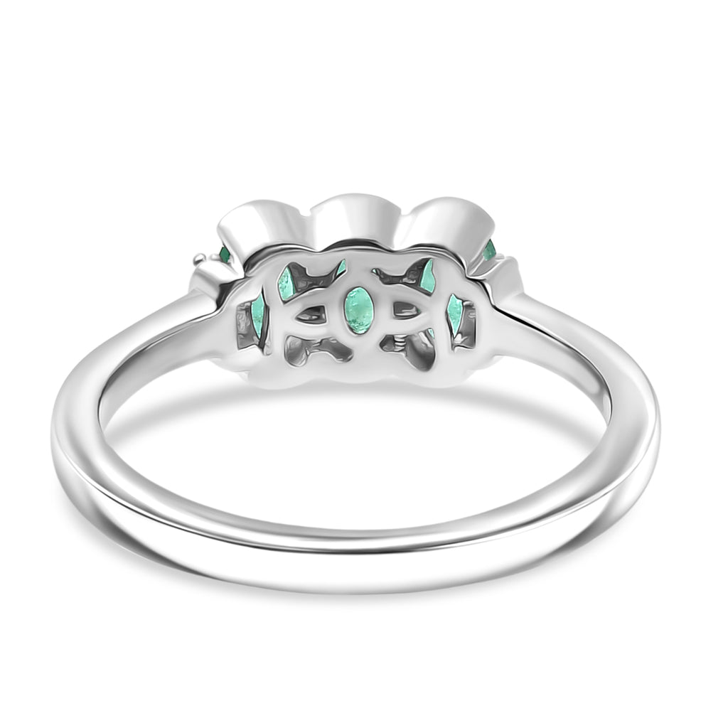 D'Joy AAA Premium Gemfields Zambian Emerald & Lab Grown Diamond Trilogy Ring in Rhodium Overlay Sterling Silver_8420934_4