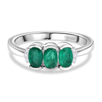 D'Joy AAA Gemfields Zambian Emerald & Lab Grown Diamond Trilogy Ring in Rhodium Overlay Sterling Silver_8420938