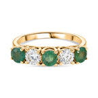 Luxuriant - AAA Gemfields Zambian Emerald & SI/GH Lab Grown Diamond 5 Stone Ring in 18K Vermeil Yellow Gold Plated Sterling Silver 1.25 Ct._8420945