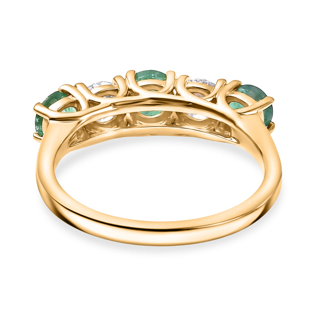 Luxuriant - AAA Gemfields Zambian Emerald & SI/GH Lab Grown Diamond 5 Stone Ring in 18K Vermeil Yellow Gold Plated Sterling Silver 1.25 Ct._8420945_4