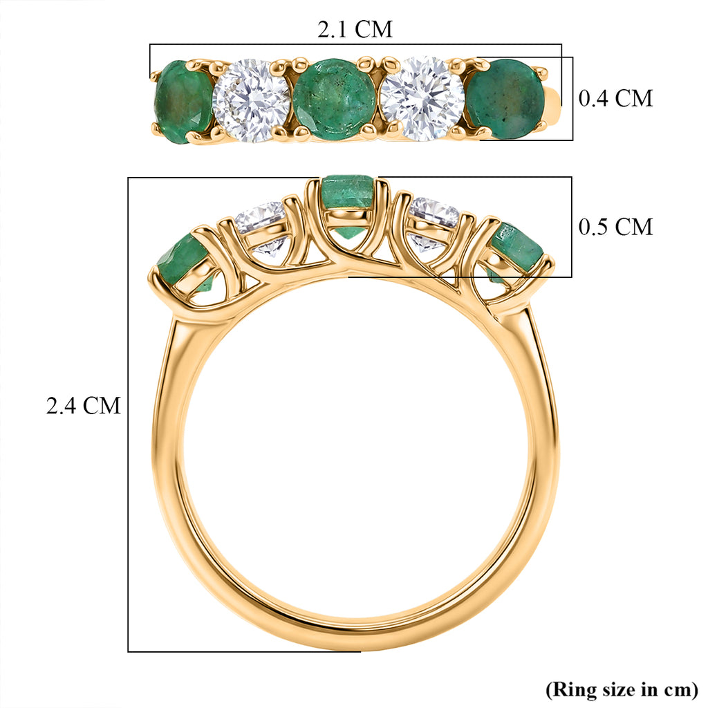 Luxuriant - AAA Gemfields Zambian Emerald & SI/GH Lab Grown Diamond 5 Stone Ring in 18K Vermeil Yellow Gold Plated Sterling Silver 1.25 Ct._8420945_5