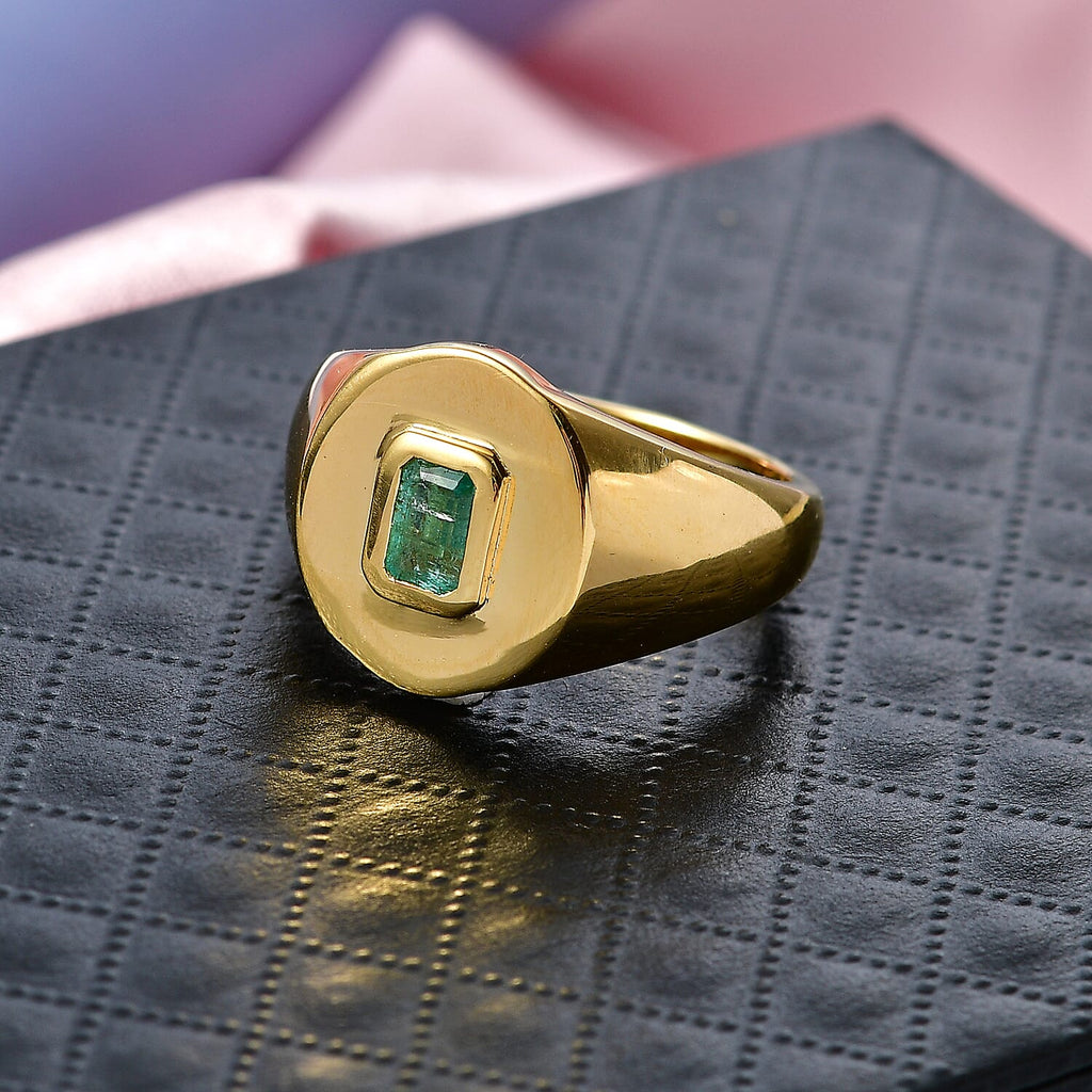 D'Joy - AAA Zambian Emerald SIGNET Ring in 18K Vermeil Sterling Silver._8420967_2