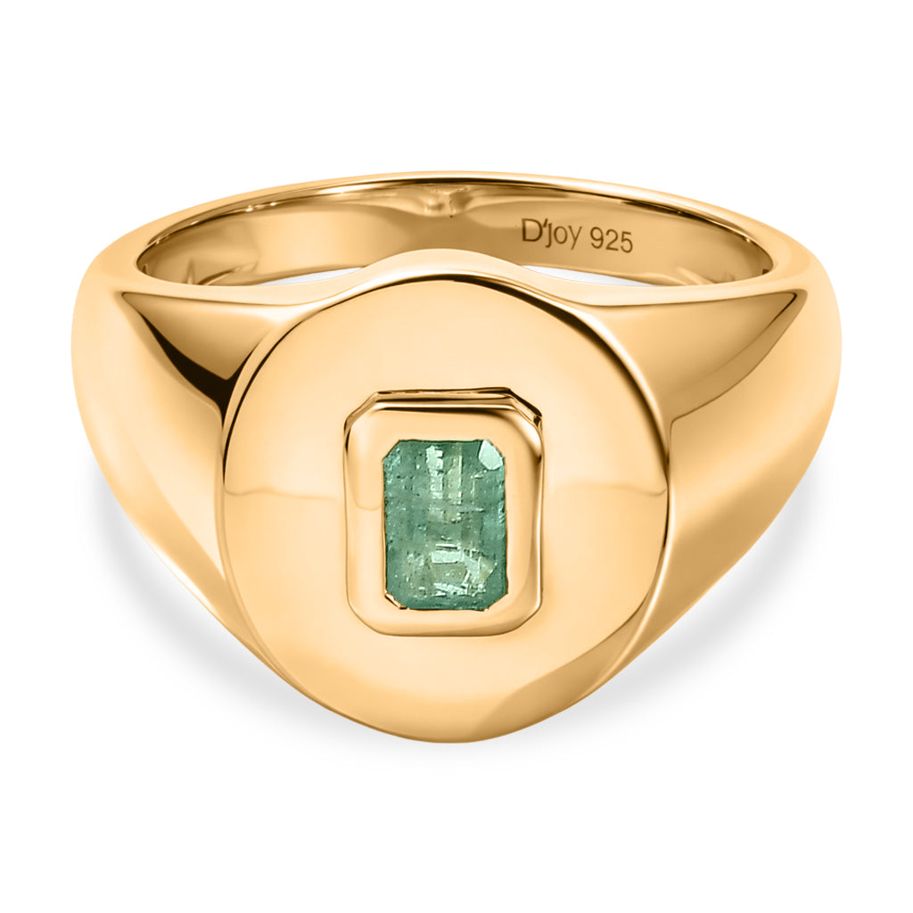 D'Joy - AAA Gemfields Zambian Emerald SIGNET Ring in 18K Vermeil Sterling Silver V32588045 0