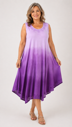 La Marey Ombre Tie Dye Umbrella Dress with Embroidered Neck & Hem (One Size, 10-22) - Purple_8420969