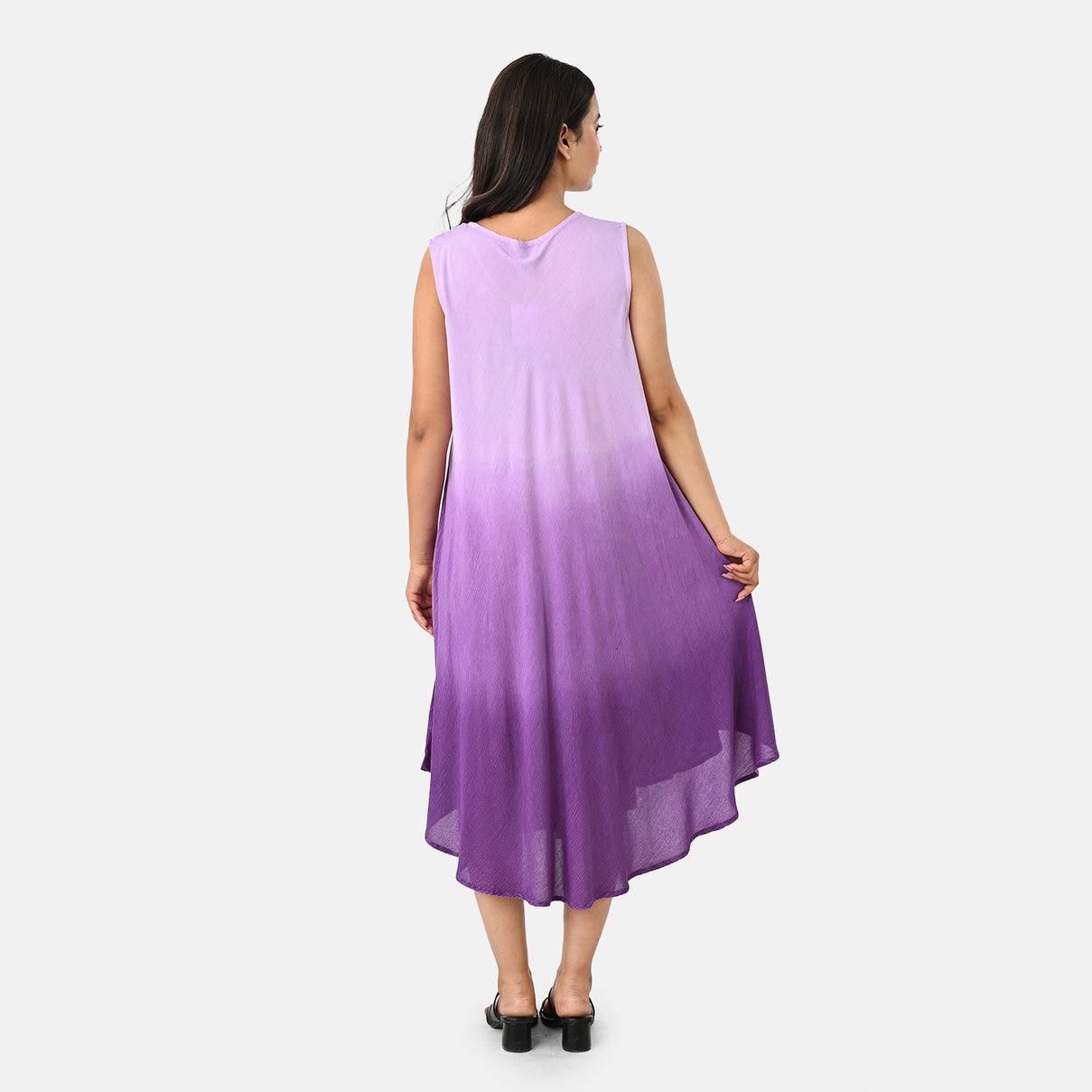 La Marey Ombre Tie Dye Umbrella Dress with Embroidered Neck &amp; Hem (One Size, 10-22) - Purple 8420969 3