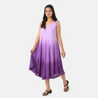 La Marey Ombre Tie Dye Umbrella Dress with Embroidered Neck & Hem (One Size, 10-22) - Purple_8420969_3