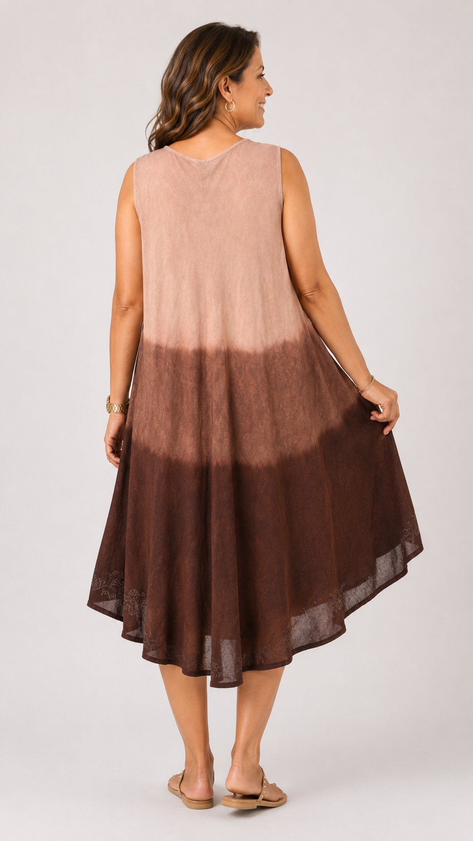 La Marey Ombre Tie Dye Umbrella Dress with Embroidered Neck &amp; Hem (One Size, 10-22) - Chocolate V32605202 2