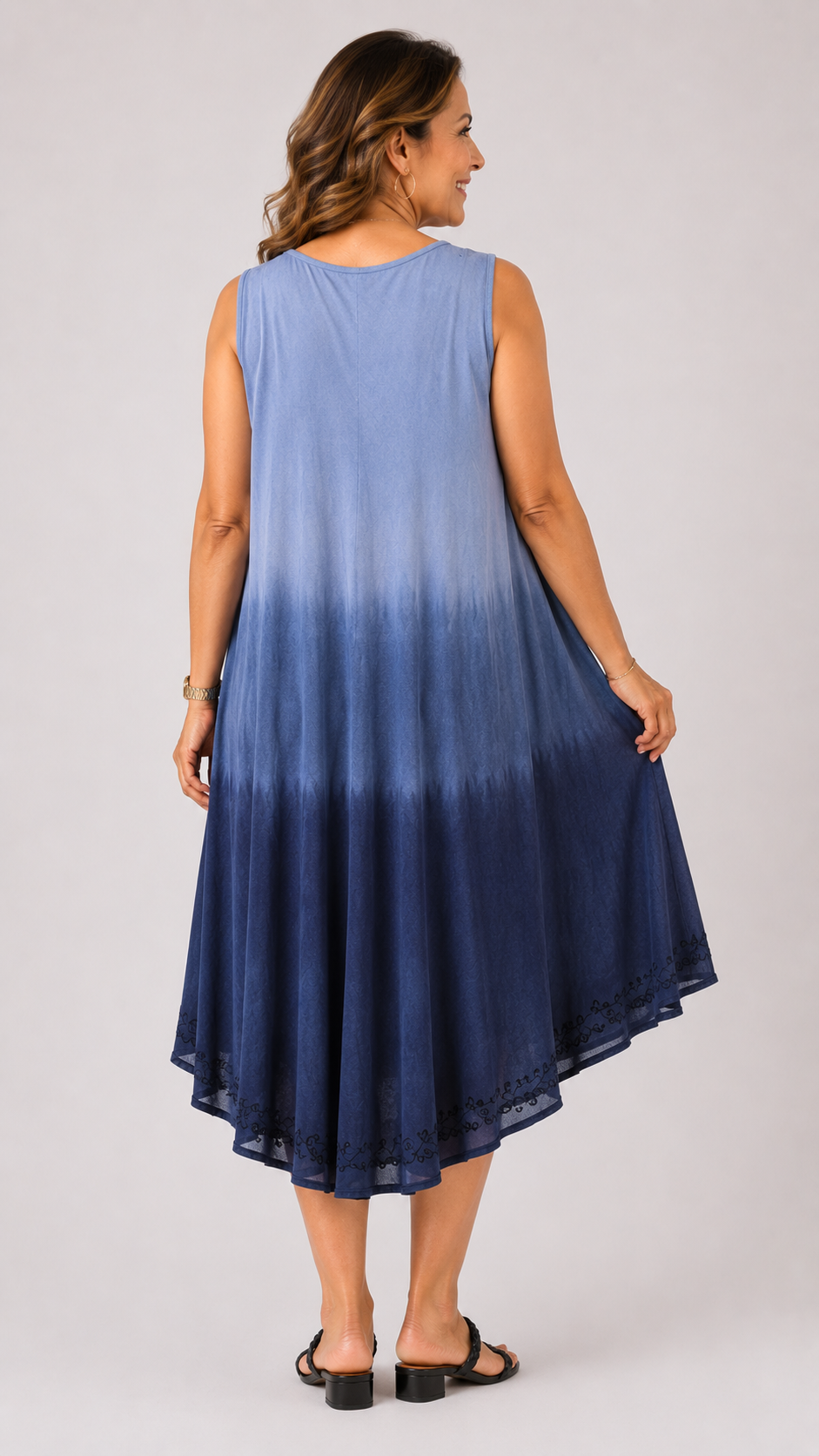 La Marey Ombre Tie Dye Umbrella Dress with Embroidered Neck &amp; Hem (One Size, 10-22) - Blue V32652305 2