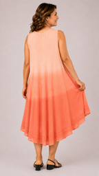 La Marey Ombre Tie Dye Umbrella Dress with Embroidered Neck & Hem (One Size, 10-22) - Coral_8420972_1