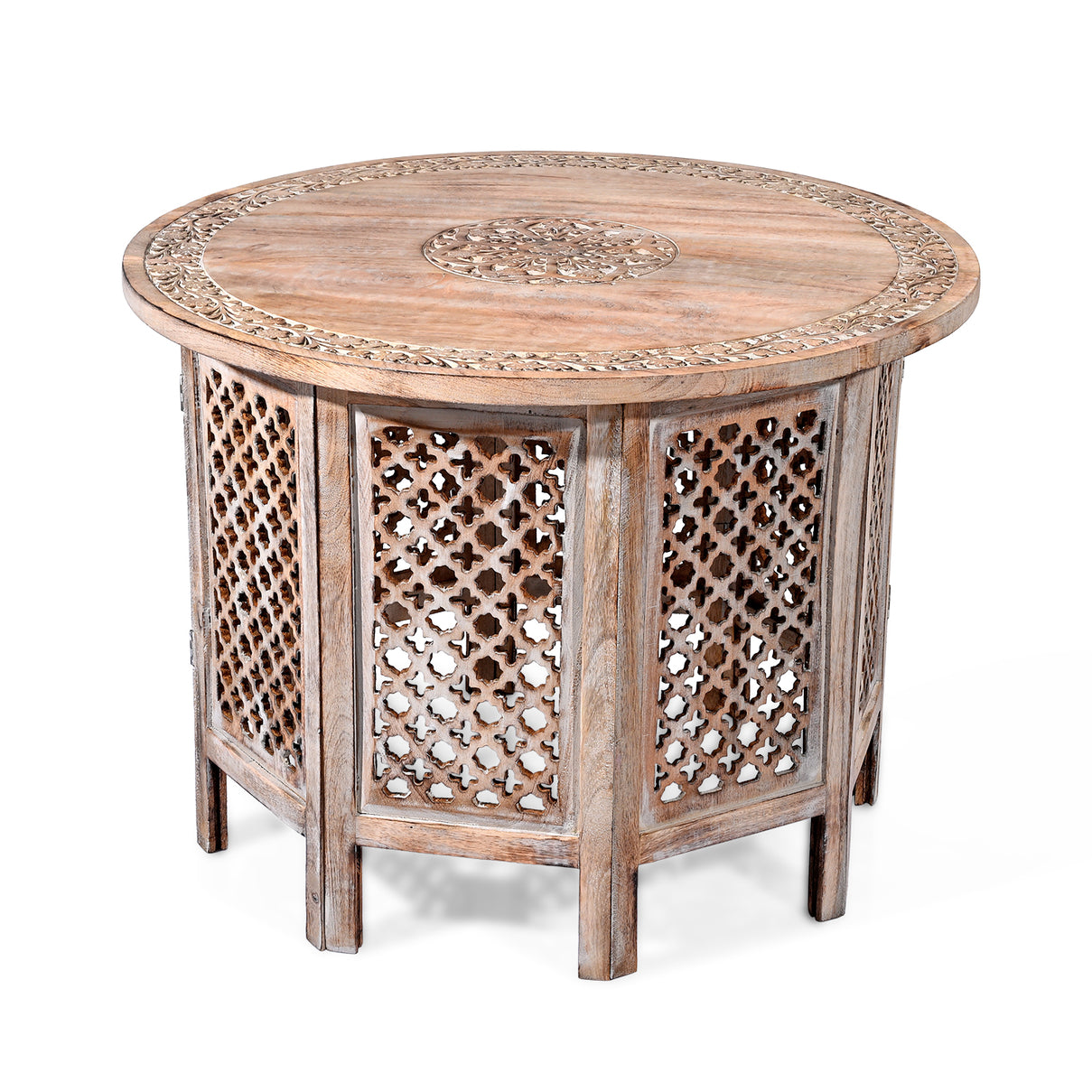 Wooden Hand Carved Round Coffee Table (68 x 68 x 51 cm) V32520997 0