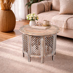 Wooden Hand Carved Round Coffee Table (68 x 68 x 51 cm)_8421083_1