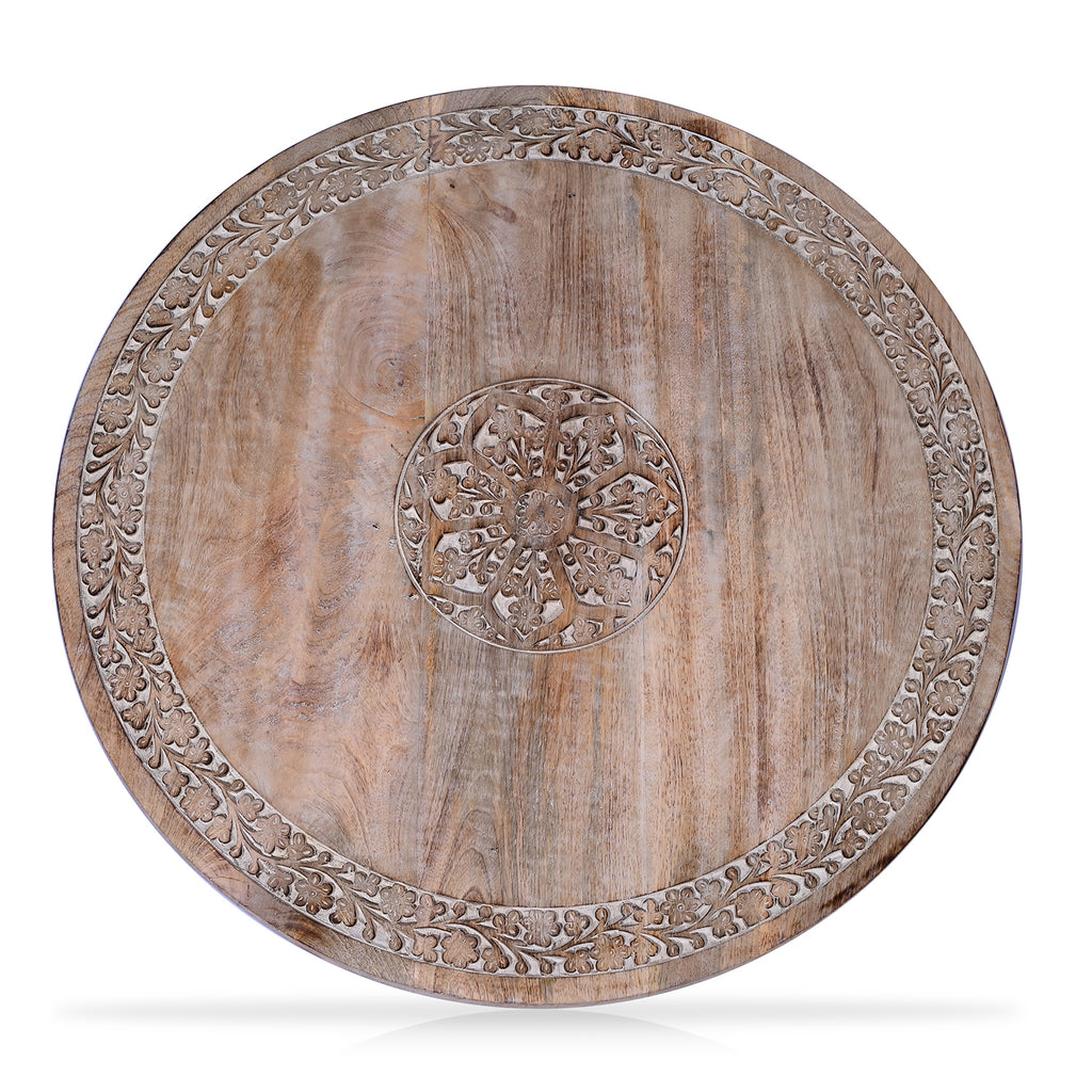 Wooden Hand Carved Round Coffee Table (68 x 68 x 51 cm)_8421083_4